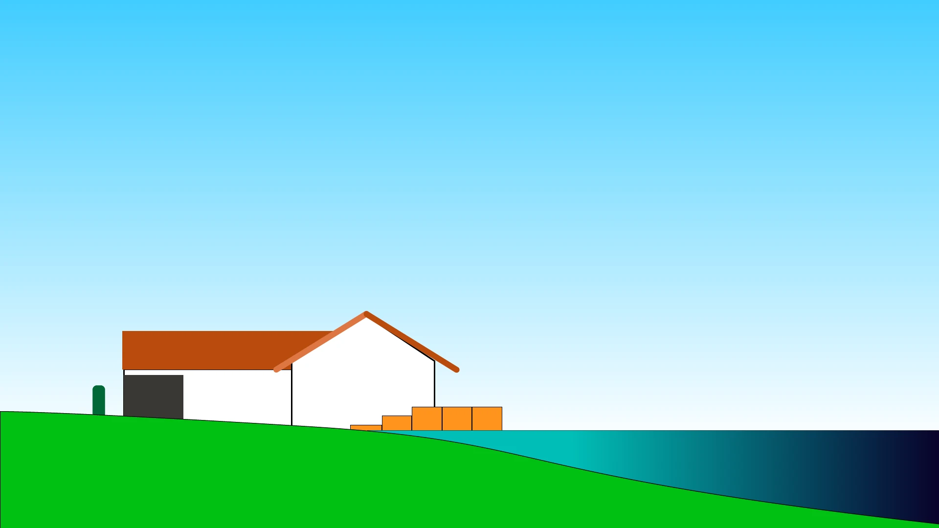 Sideillustration af en bygning beskyttet af NOAH-barrieren under højvande.